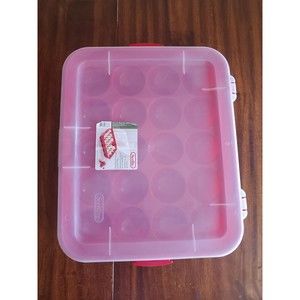 Sterilite 20 Holiday 3.5 Ornament Storage Case with Lid Red Holiday Orginazation